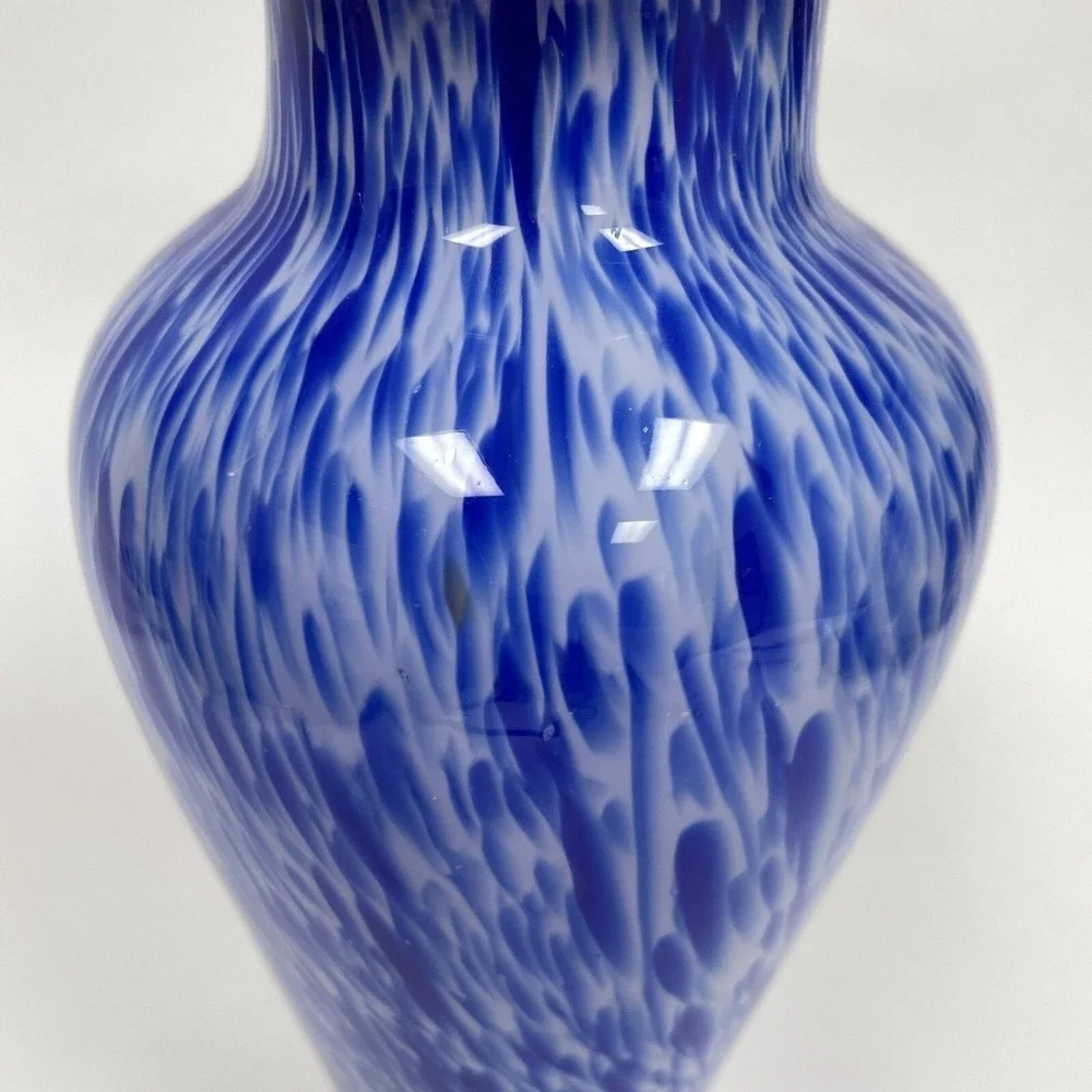 Blue White Glass Vase 11 3/8